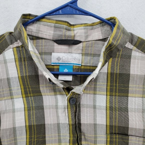 Columbia Shirt Men's Long Sleeve Button Up Collared Green White Yellow Plaid XL - Picture 7 of 12